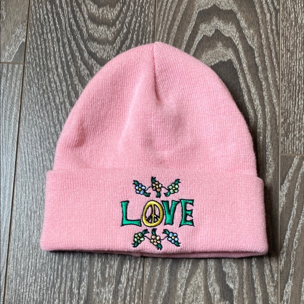 Pink Love Embroidered Beanie